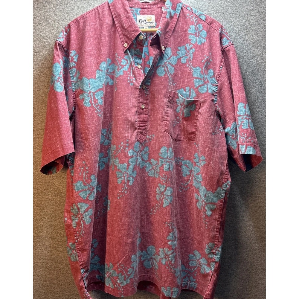 Reyn Spooner Hawaiian Shirt Mens 2XL Limited Issue Pink Teal Floral Popover SS